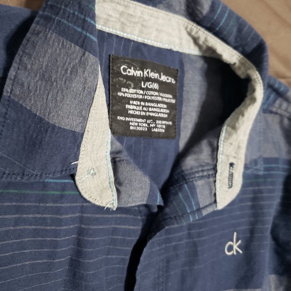 Calvin Klein Collared Shirt Fancy Boys Button Up Blue Stripe Pattern Kids Size 6 - Picture 3 of 3